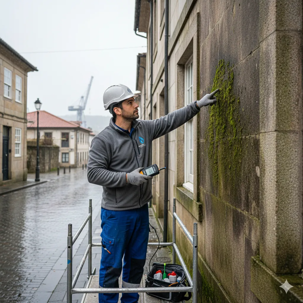 Técnico de HumiX revisando humedades en una vivienda de Godella